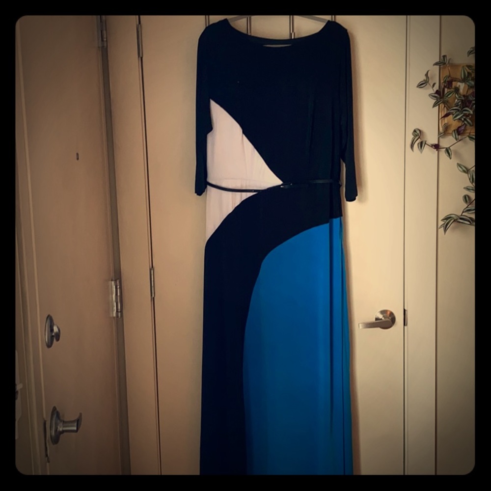 London Times 16W Maxi Color Block Dress